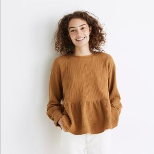 Madewell Lightspun Button-Back Peplum Top